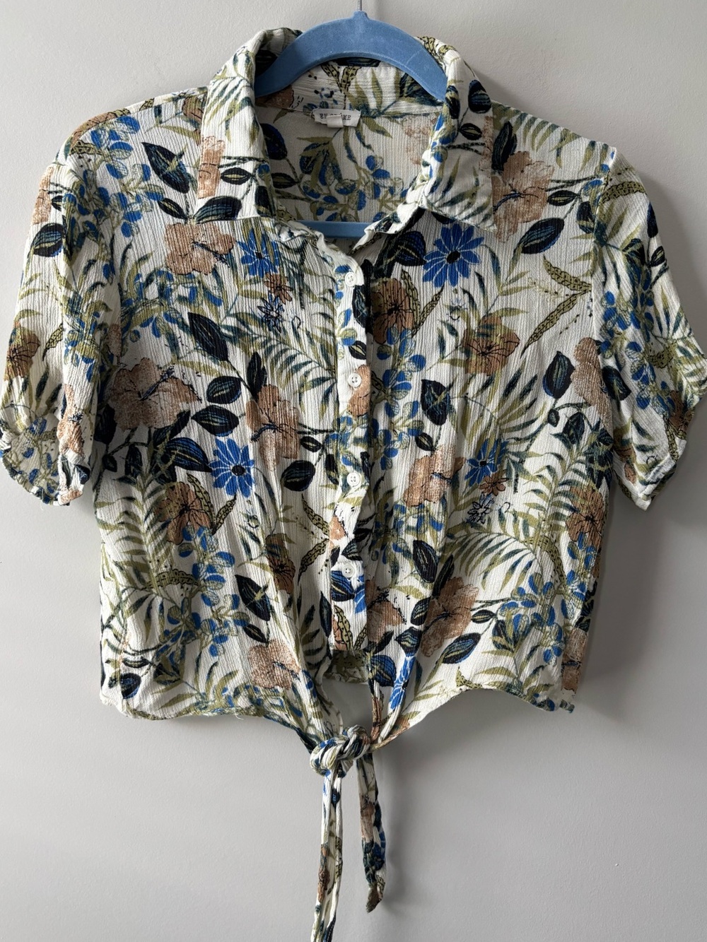 Floral Tie-Front Button-Down Top